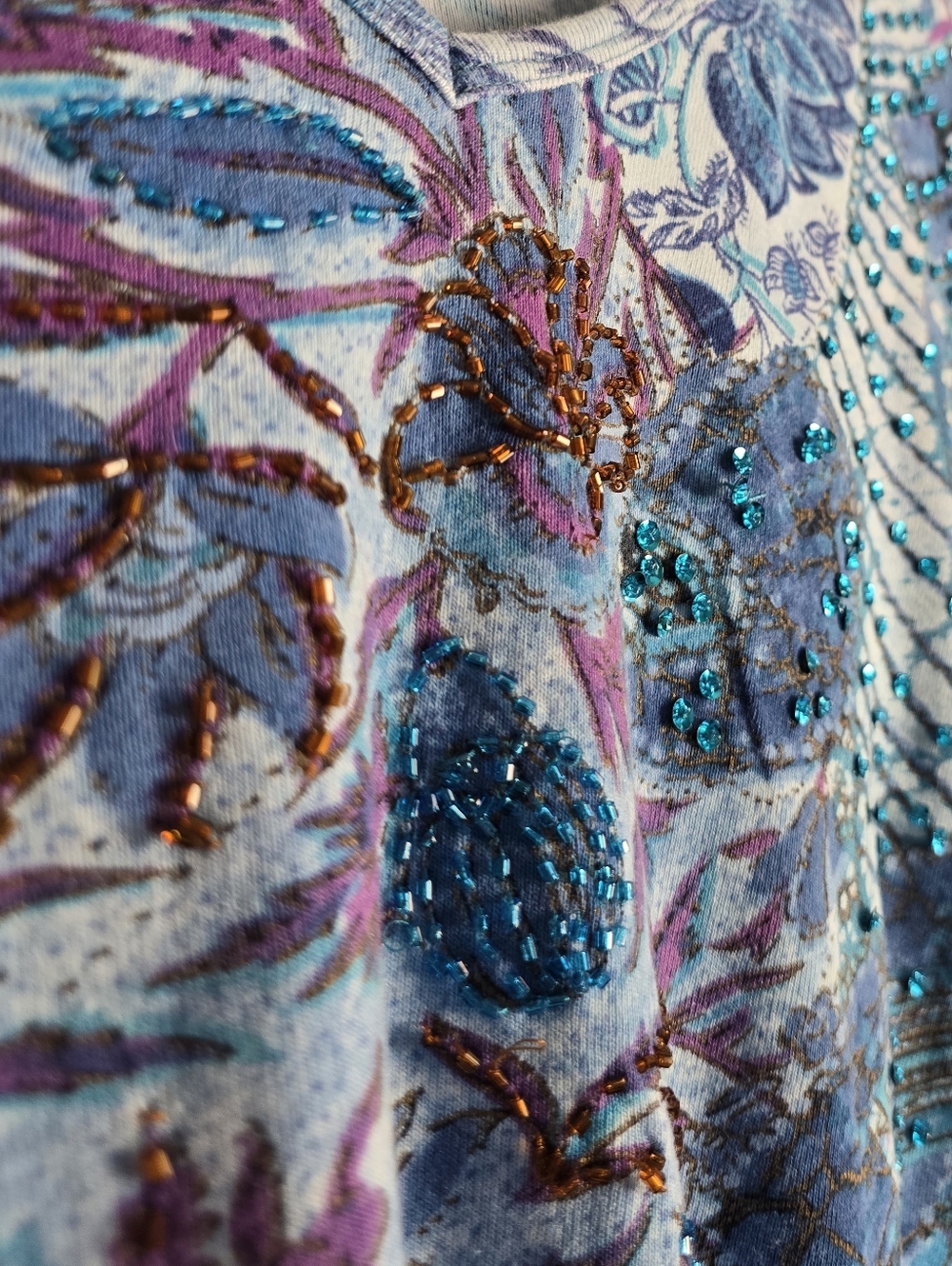 ✨️Y2K Sequin Sparkle Beaded Abstract Floral Paisley 3/4 Sleeves Cropped Top✨️